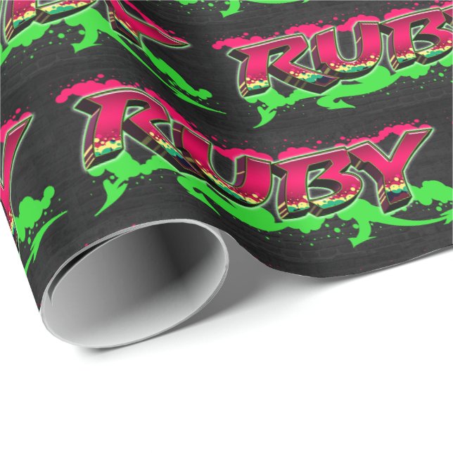 Ruby First Name Name Graffiti red green Wrapping Paper (Roll Corner)