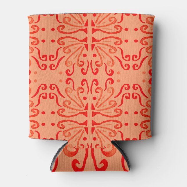 Ruby Floral: Tribal Geometric Pattern. Can Cooler (Front)