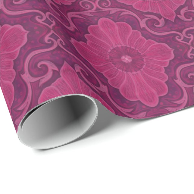 "Ruby flowers” floral arabesque pattern Wrapping Paper (Roll Corner)