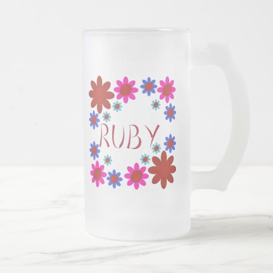 RUBY Flowers Frosted Glass Beer Mug