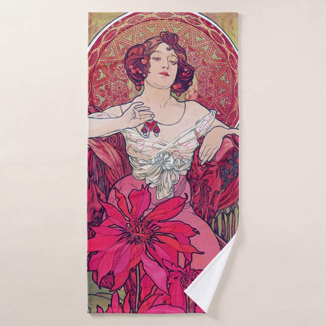 Ruby (Four Jewels), Alphonse Mucha Bath Towel (Bath Towel)