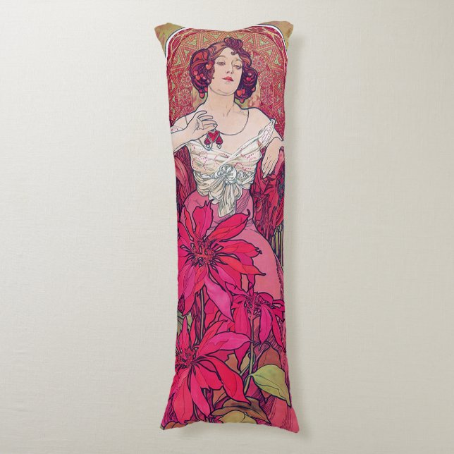 Ruby (Four Jewels), Alphonse Mucha Body Cushion (Front Vertical)