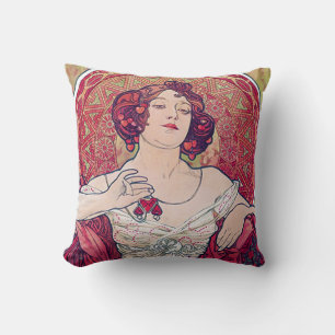 Ruby (Four Jewels), Alphonse Mucha Cushion