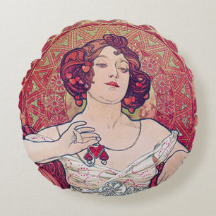 Ruby (Four Jewels), Alphonse Mucha Throw Pillow