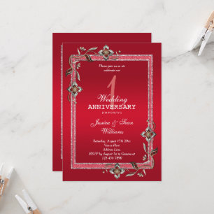 Ruby Gem & Glitter  1st Wedding  Anniversary Invitation