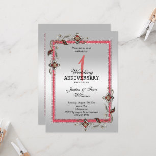 Ruby Gem, Glitter & Silver 1st Wedding   Invitation