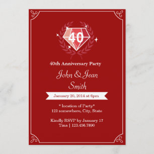 Ruby Gems 40th Wedding Anniversary Party Invites