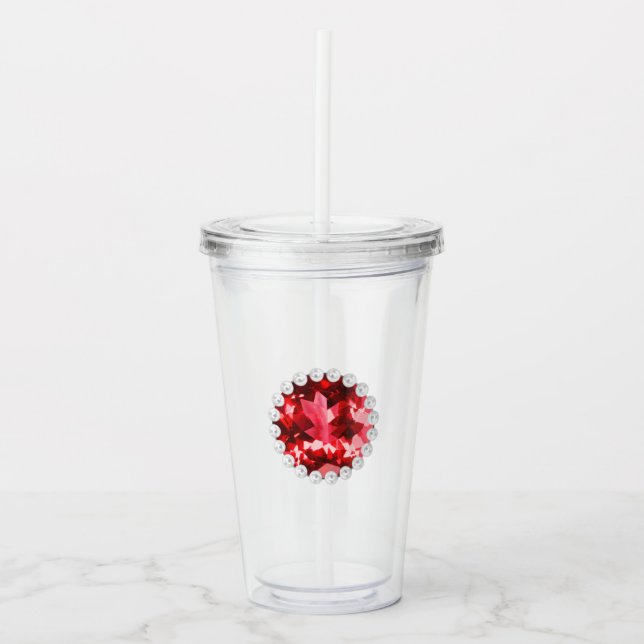 Ruby Gemstone and Pearls Acrylic Tumbler (Front)