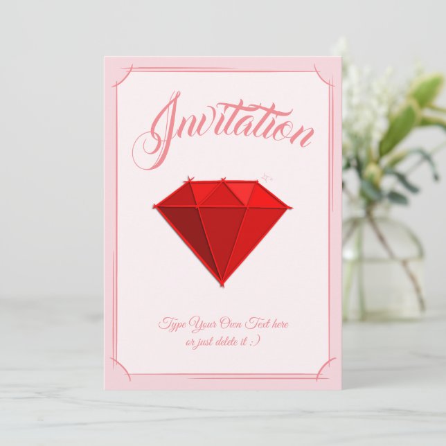 Ruby Gemstone. Jewellery. 40 Wedding Anniversary Invitation (Standing Front)