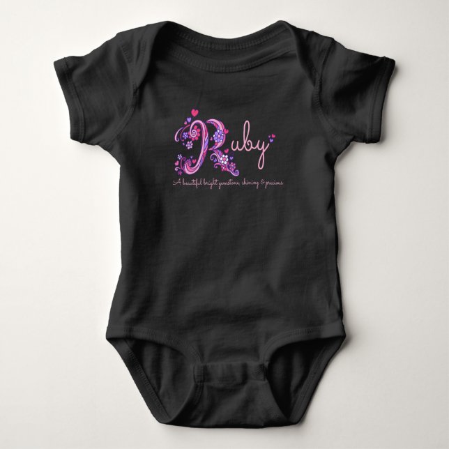 Ruby girls name and meaning R baby apparel Bodysuit (Front)