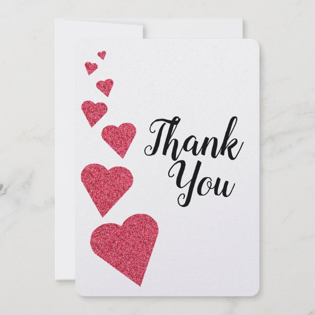 Ruby Glitter Hearts Thank You card (Front)