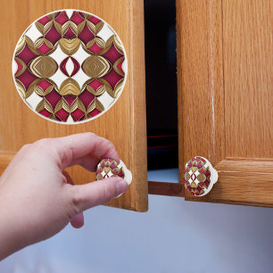 Ruby Gold and White Ceramic Knob