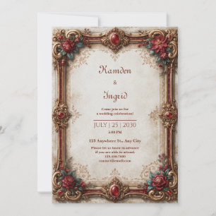 Ruby Gold Baroque Wedding Invitation