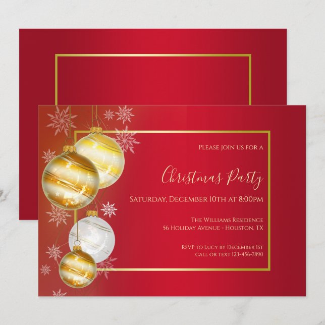Ruby & Gold Festive Christmas Party Invitation (Front/Back)