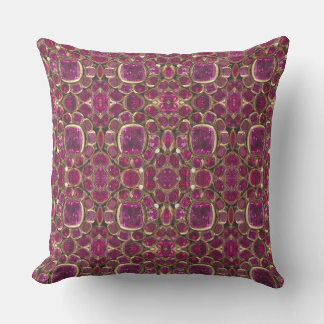 Ruby Gold Gemstone Pattern Elegant Chic Cushion (Front)
