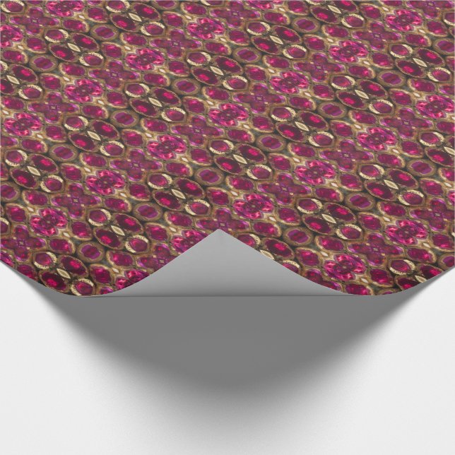 Ruby Gold Gemstone Pattern Elegant Chic Festive Wrapping Paper (Corner)