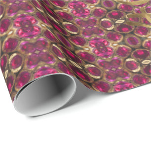 Ruby Gold Gemstone Pattern Golden Number 40 Wrapping Paper
