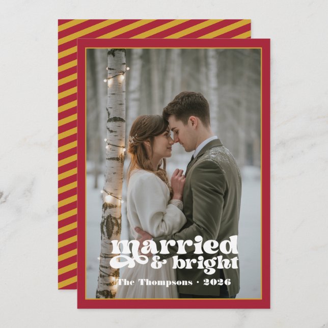 Ruby & Gold Newlyweds Christmas Holiday Card (Front/Back)