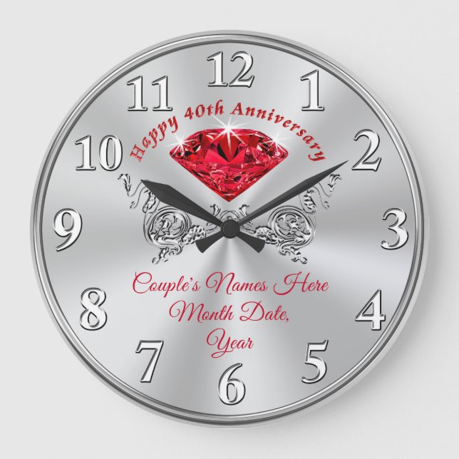 Ruby Happy 40th Anniversary Clock with Your Text (Front)