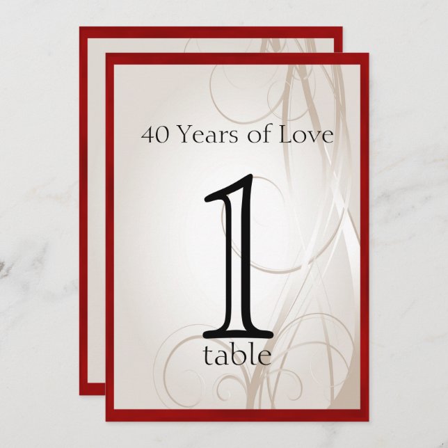 Ruby Heart 40th Anniversary Table Number (Front/Back)