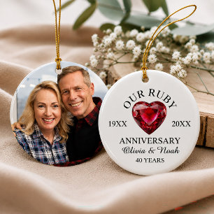 Ruby Heart 40th Wedding Anniversary Personalised Ceramic Tree Decoration