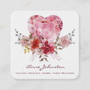 Ruby Heart and Flowers Square Business Card