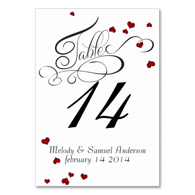 Ruby Heart Confetti Table Card (Front)
