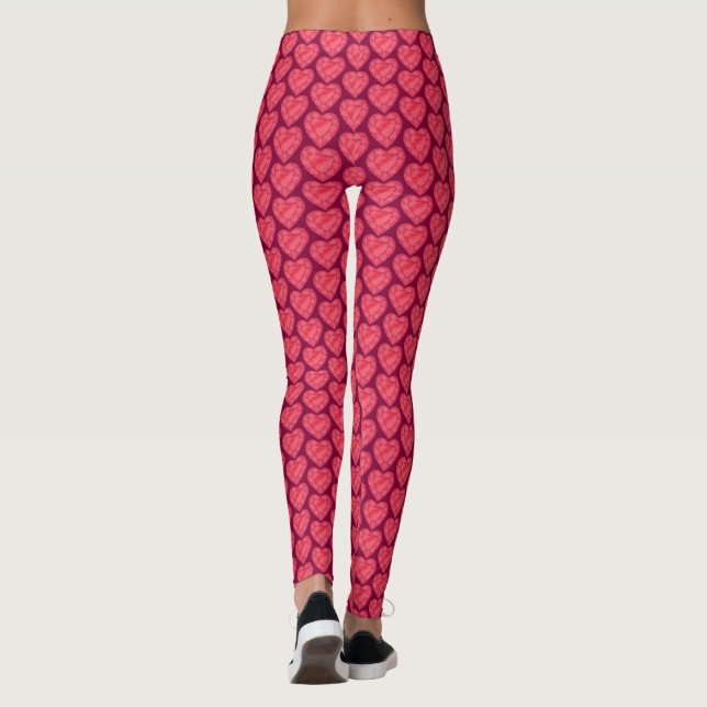 Ruby heart watercolor red art leggings (Back)