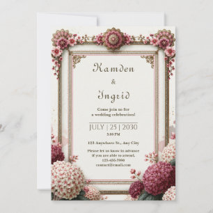 Ruby Hydrangea Filigree Wedding Invitation