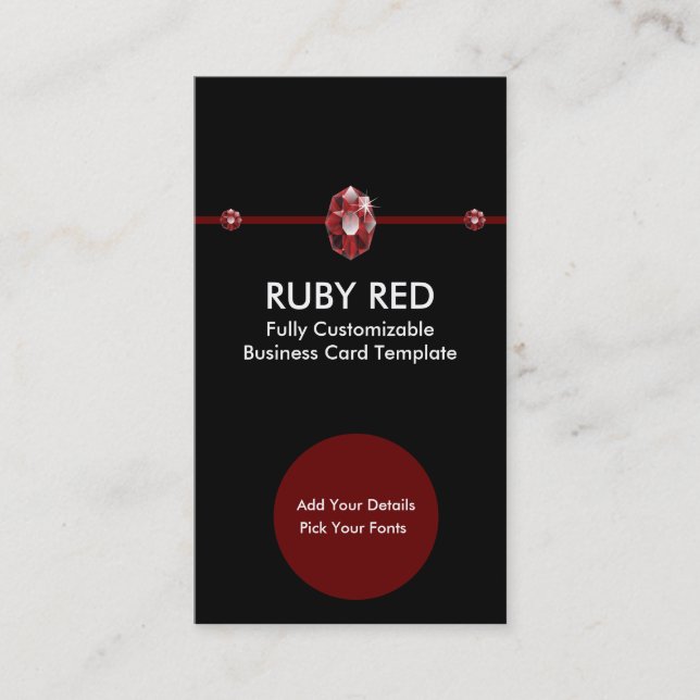 Ruby Jewellery - Red Ruby Rhinestone Logo Business Card (Front)