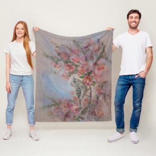 Ruby Kinglet Bird Fleece Blanket