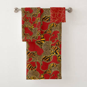 Ruby Leopard Gold Baroque Luxury Bath Towel Set