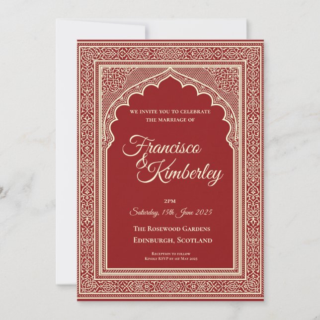 Ruby Ornate Wedding Invitation (Front)