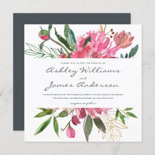 Ruby Peony Floral Wedding Invitation Square