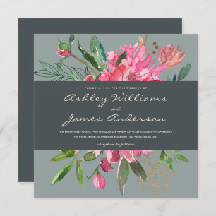 Ruby Peony Floral Wedding Invitation   Square