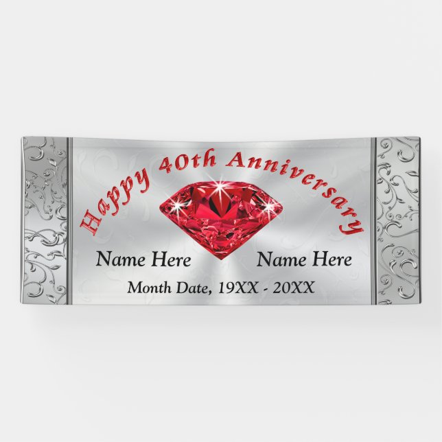 Ruby Personalised 40th Wedding Anniversary Banner (Horizontal)