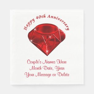 Ruby Personalised 40th Wedding Anniversary Napkins