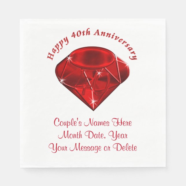 Ruby Personalised 40th Wedding Anniversary Napkins (Front)