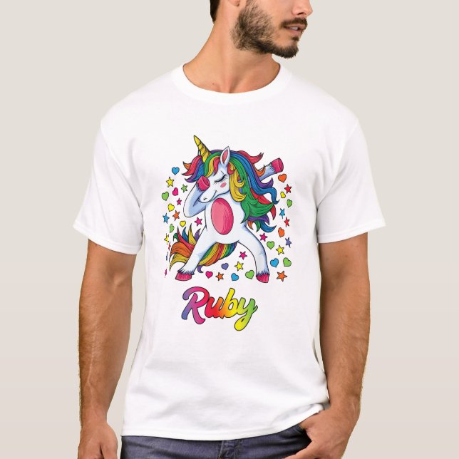 Ruby Personalised Name Unicorn Girl Gift T-Shirt (Front)