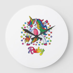 Ruby Personalised Name Unicorn Girl Gift T-Shirt Large Clock