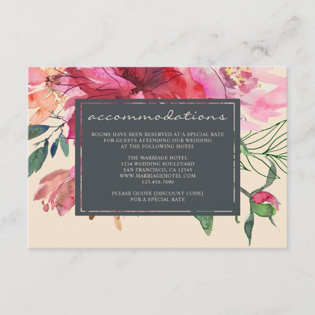 Ruby Pink Peony Botanical Ivory Wedding Enclosure Card (Front)