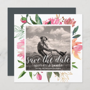Ruby Pink Peony Botanical Photo Save the Date Invitation