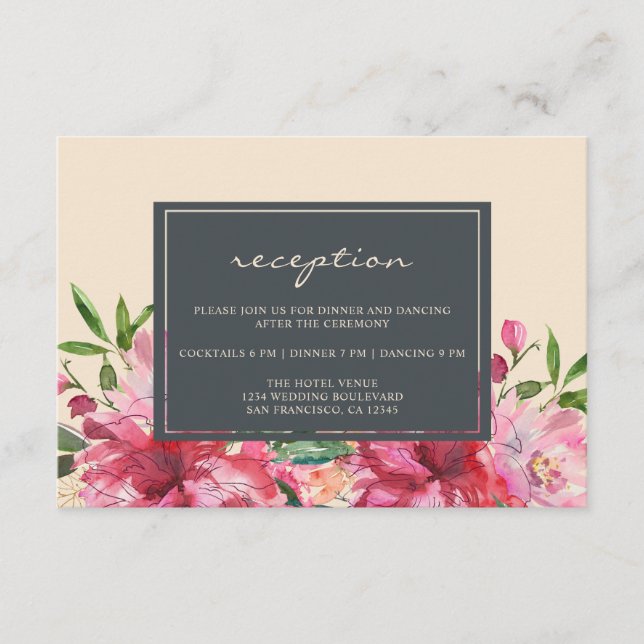 Ruby Pink Peony Floral Botanical Ivory Wedding Enclosure Card (Front)
