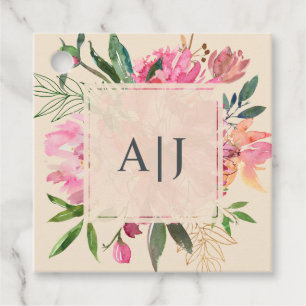 Ruby Pink Peony Floral Botanical Ivory Wedding Favour Tags