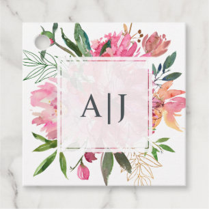 Ruby Pink Peony Floral Botanical Wedding Favour Tags