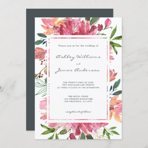 Ruby Pink Peony Floral Botanical Wedding Invitation