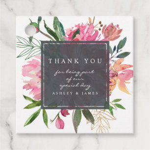 Ruby Pink Peony Floral Botanical Wedding Thank You Favour Tags