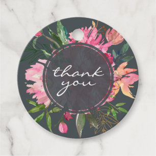 Ruby Pink Peony Floral Botanical Wedding Thank You Favour Tags
