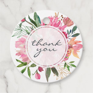Ruby Pink Peony Floral Botanical Wedding Thank You Favour Tags