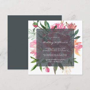 Ruby Pink Peony Floral Bridal Shower Invitation